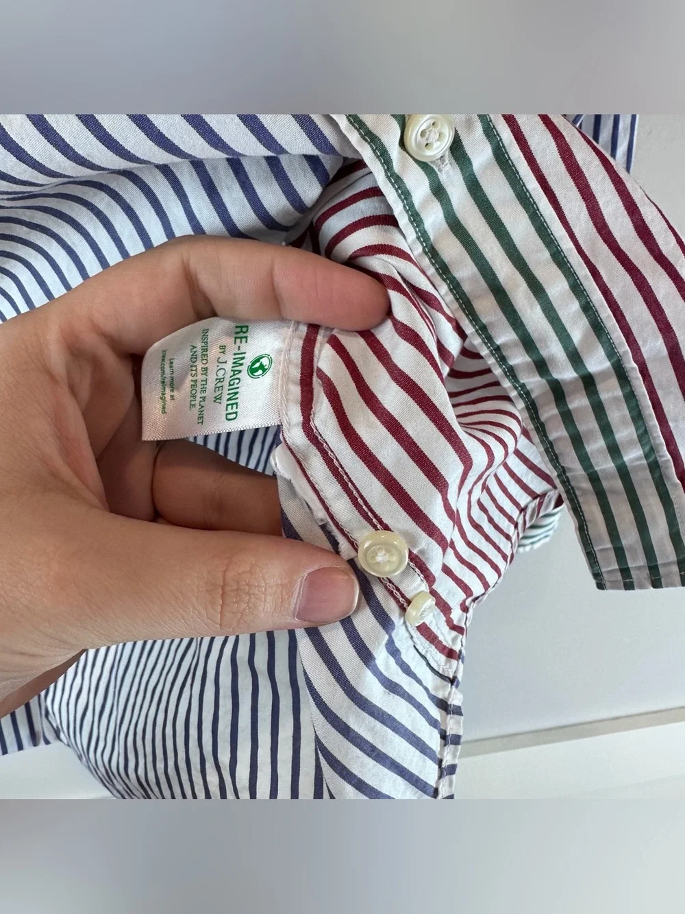 J.Crew Mens White Blue Red Green Stripe Classic Secret Wash Button Down Shirt XS